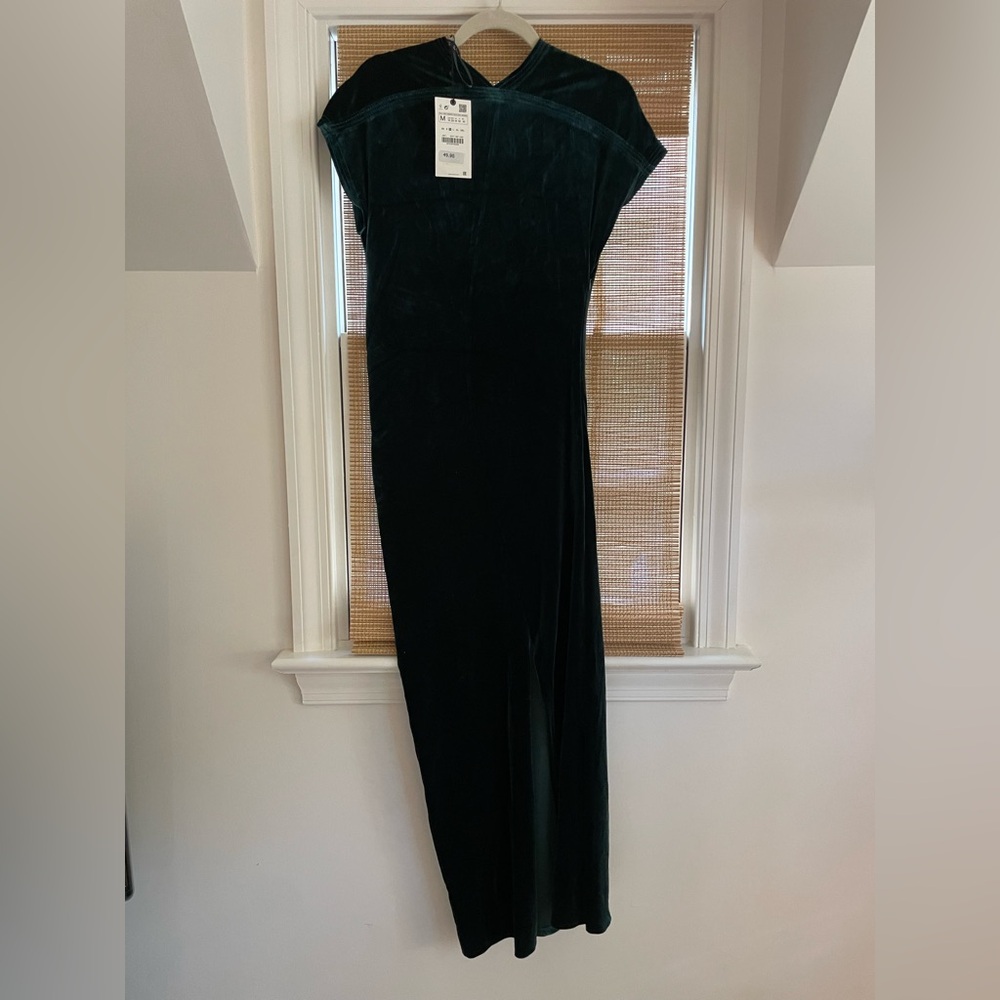 Zara Dark Green Velvet Maxi Midi Dress size M NWT - Picture 7 of 10